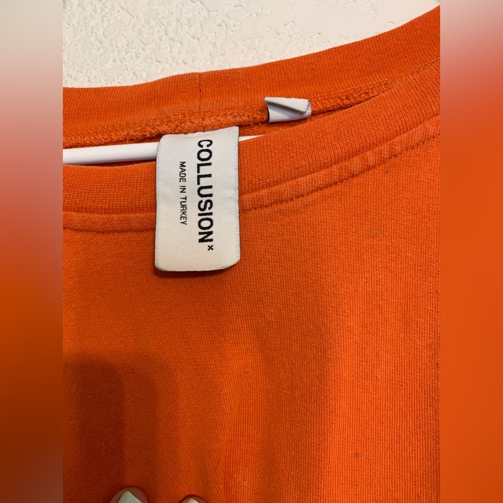 Collusion Womens Size 14 Orange Cropped Sweater Long Sleeve Crew Neck Pullover - Picture 4 of 8